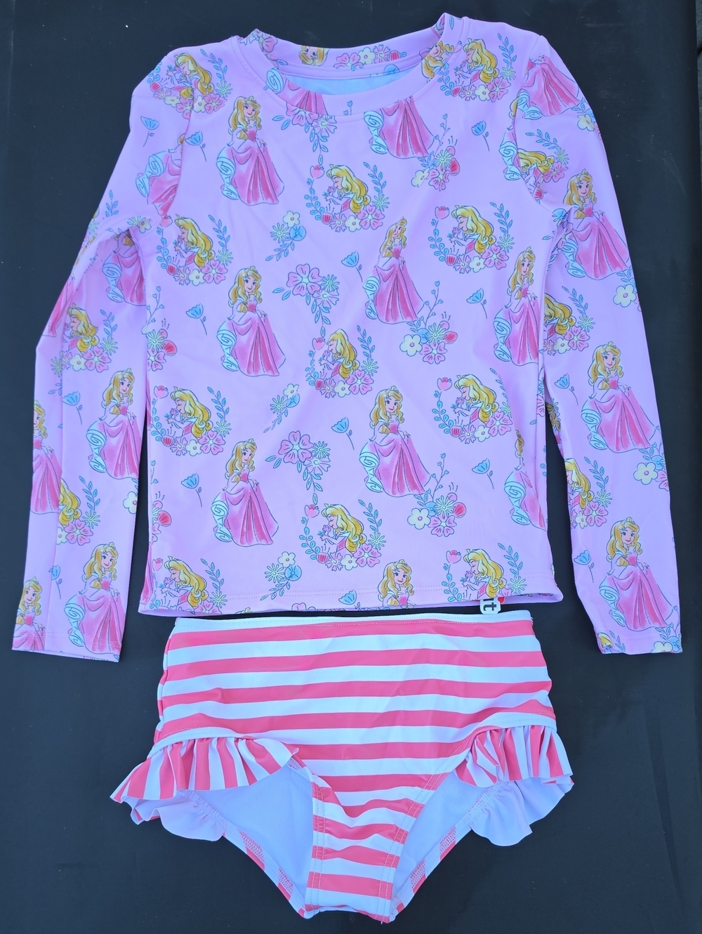 PatPat Pink Princess Long-Sleeve Rashguard Swim Set